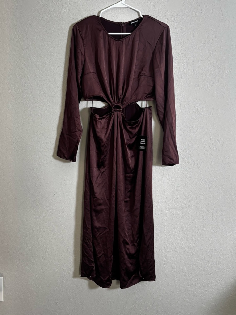 Express Long Sleeve Cutout Midi Dress in Burgundy/Wine
